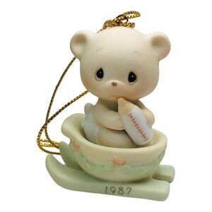 VTG ‘87 Precious Moments Bear The Good News Of Christmas Ornament Baby Teddy